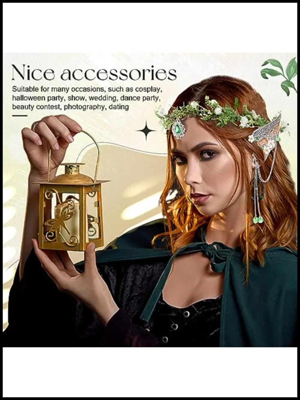 Fairy Costume Accessory Set, Elf Ear Cuffs, Rhinestone Crown, Halloween Cosplay